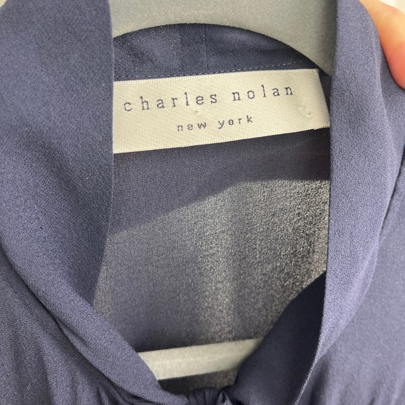 Vintage Charles Nolan New York Silk Navy Blue Blouse with Necktie // Size 10 - Picture 11 of 11
